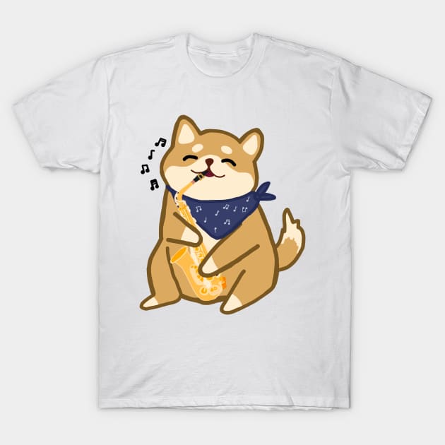 Saxophone Shiba Inu T-Shirt by Artstuffs121